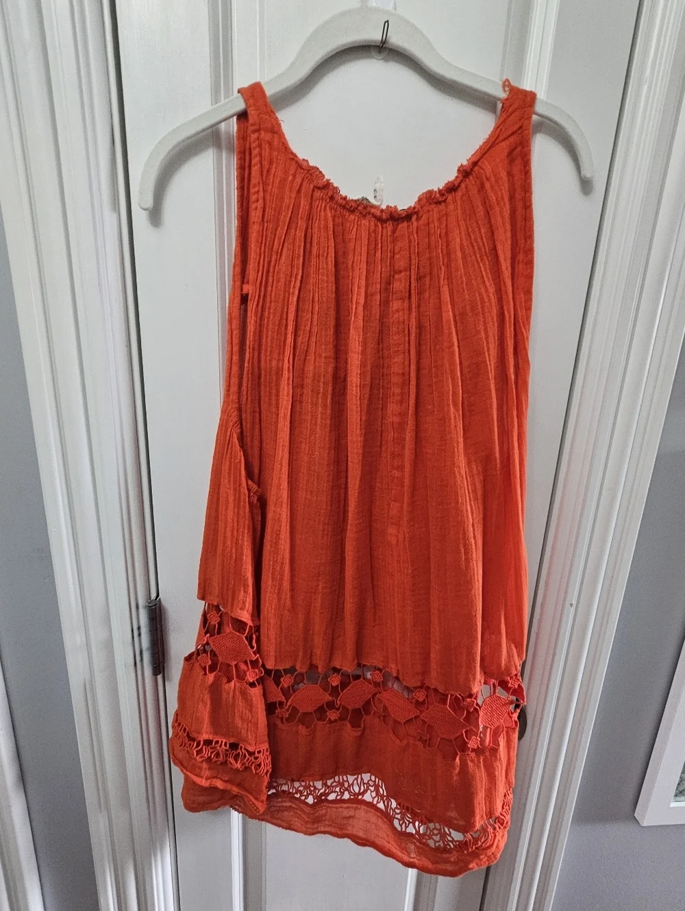 Free People Layered Pintuck Crochet-Hem Sleeveless Top